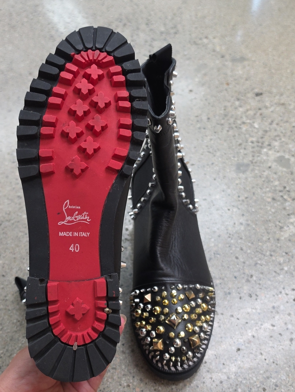 Christian Louboutin Black Studded Leather Ankle Boots
